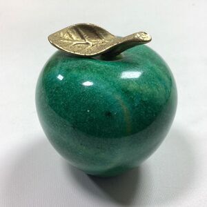 Marble Green Apple Paperweight Gold Leaf Stem 3-1/2"